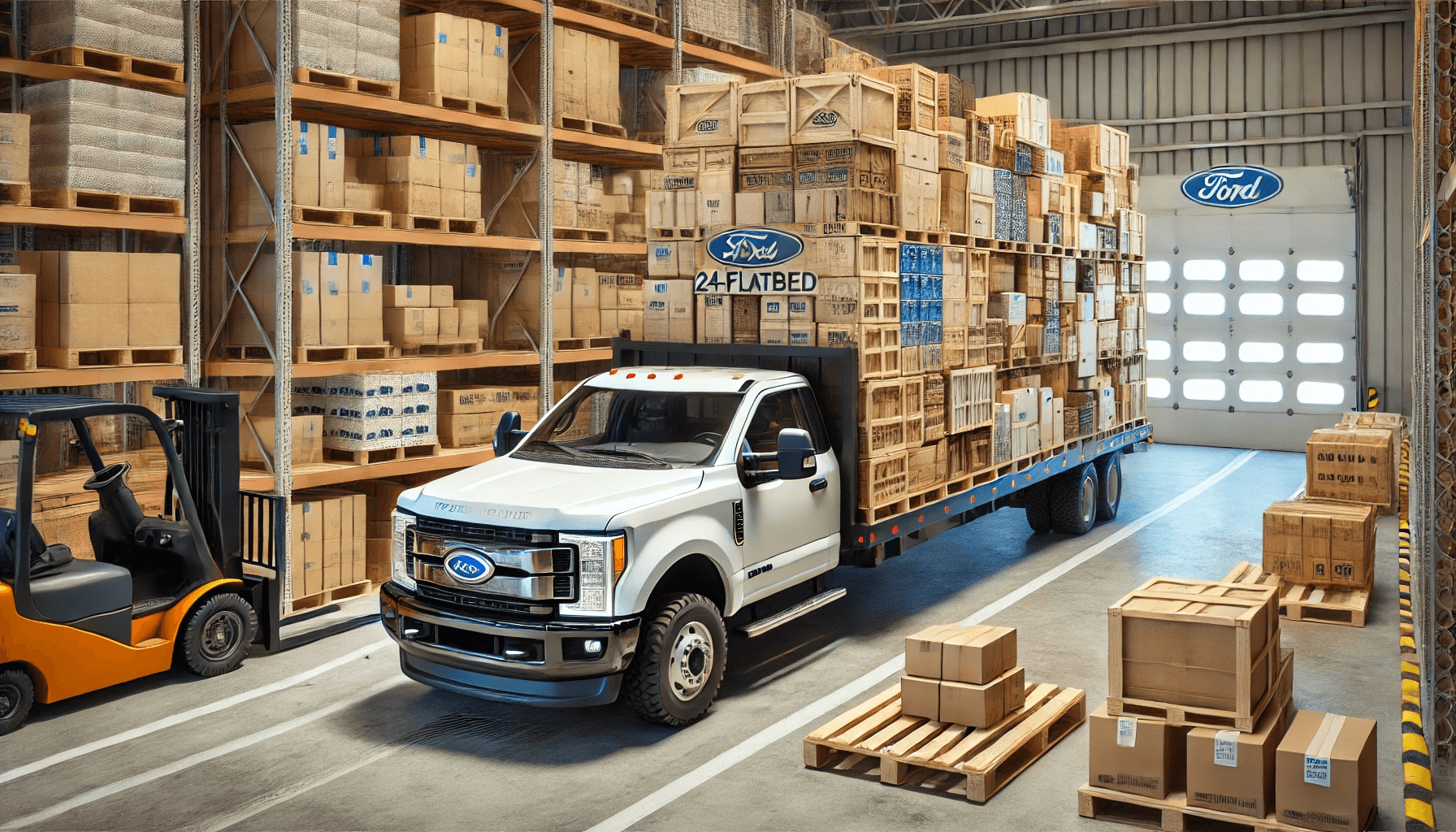 dalle-2024-09-25-003711-a-ford-f-350-truck-with-a-24-foot-by-8-foot-flatbed-carrying-a-mixed-load-of-crates-and-pallets