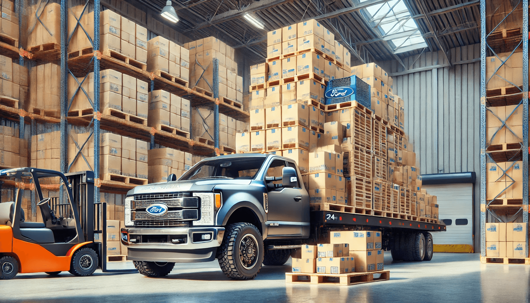 f-350-truck-with-a-24-foot-by-8-foot-flatbed-carrying-a-mixed-load-of-pallets-and-corrugated-boxes